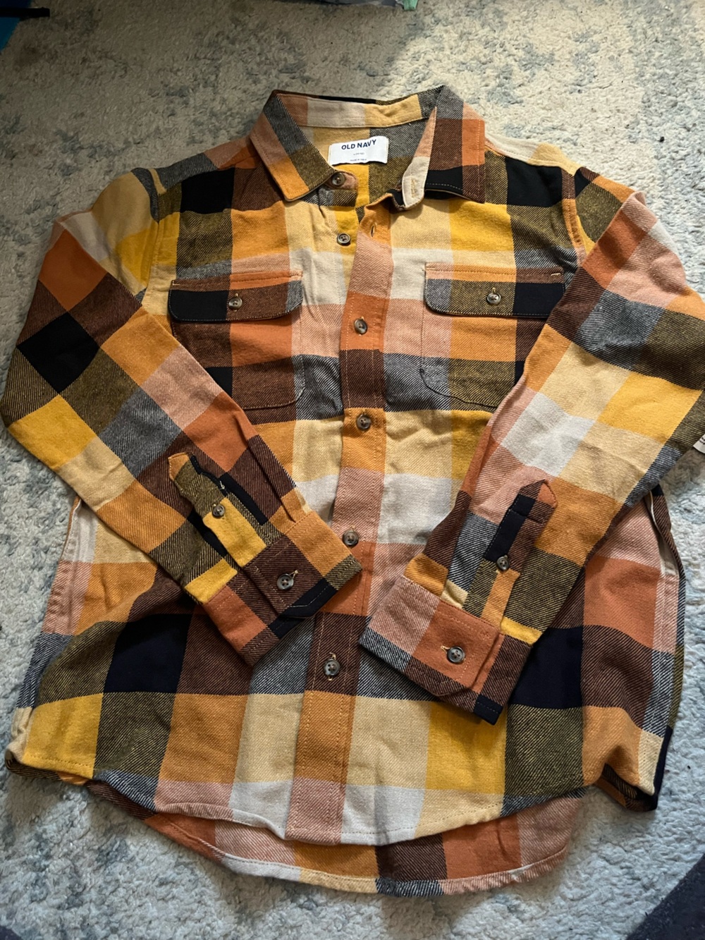 Old Navy Yellow and Black Plaid Button-Down Shirt